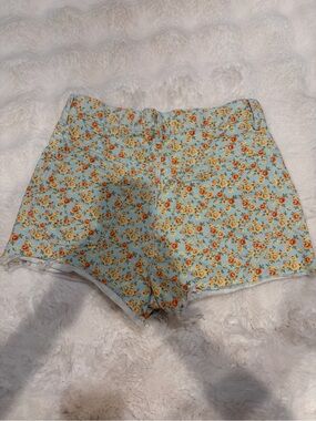 Zara Light Blue Floral High-Waist Shorts